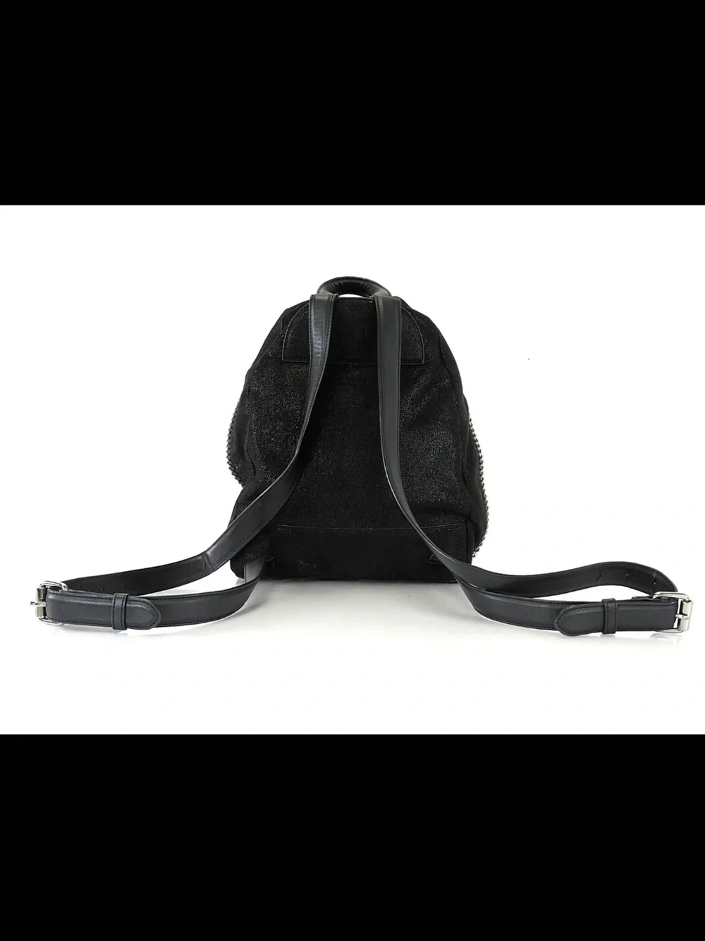 Stella McCartney Black Suede Backpack with Silver Chain Trim
